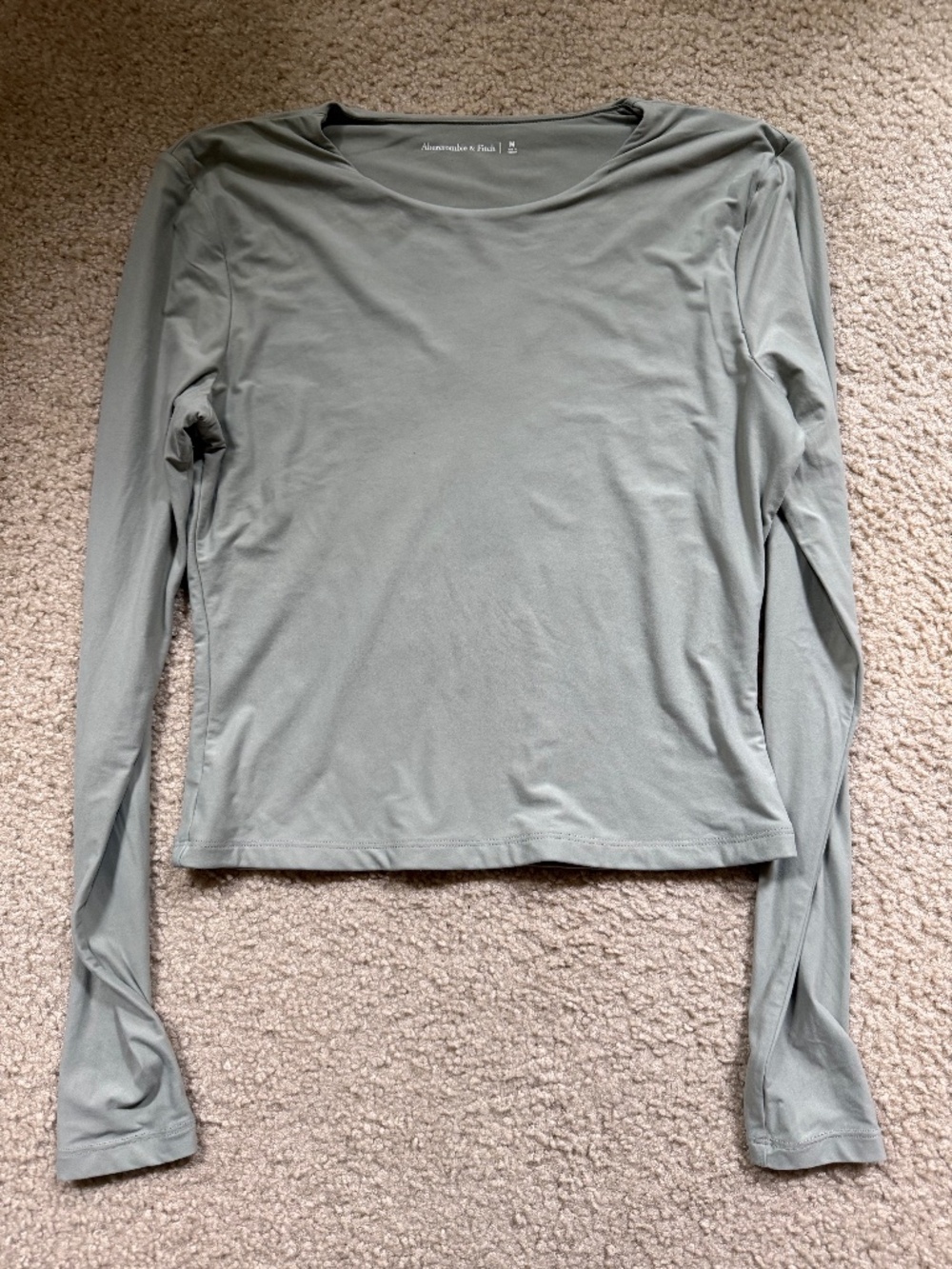 Abercrombie & Fitch Fitted Slim Lined Top Sz M Green Gray Long Sleeve Chic
